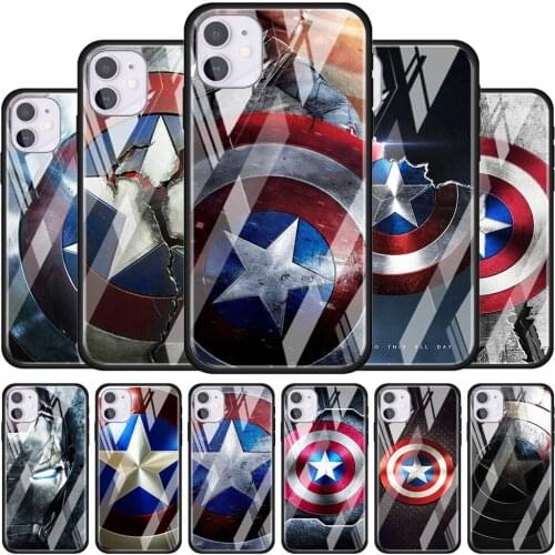 Avengers Shield Marvel for Apple iPhone 12 Pro Max Mini 11 Pro XS Max X XR 6S 6 7 8 Plus Luxury Tempered Glass Phone Case