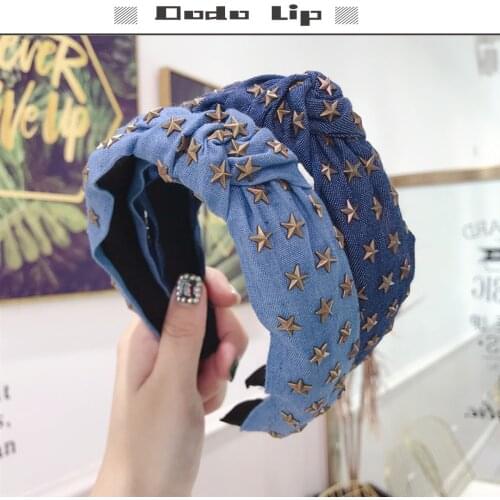 Vintage knotted jeans raw bow wide star headbands for women hair accessories bezel hair hoops hair bands street hair ornament