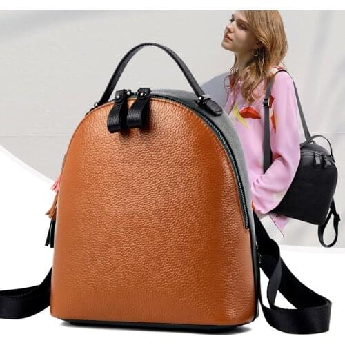 100% Genuine Cow Leather Womens Backpack New Fashion Ladies Double Shoulder Bag Female Small Casual Travel Bags High Quality