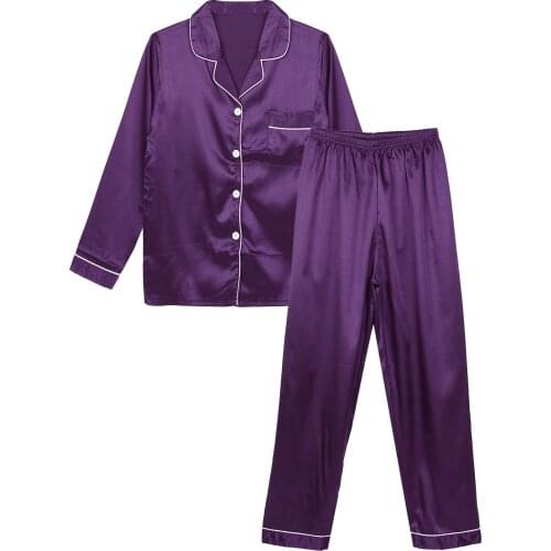 Women Silk Satin Pajamas Suit Sleepwear Nightwear Lounge Nightgown Long Sleeve Blouse Shirt Tops+Pants Casual Home Set Plus Size