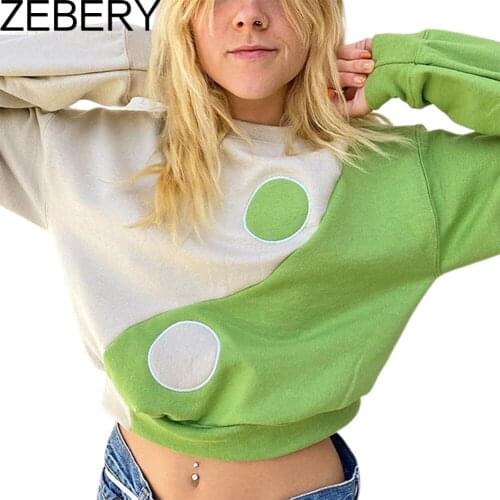 ZEBERY Autumn Long Sleeve Crewneck Sweatshirt Top Casual Kawaii Cute Hoodie Sweetshirts Korean Fashion Pullovers Women Y2K