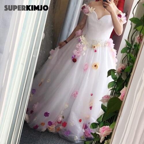 SuperKimJo Vestido De Novia 3D Flowers Elegant Wedding Dresses Ball Gown Beaded Crystals Princess Cheap Bridal Gown