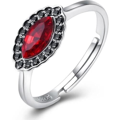 Adjustable Open Ring Red Zircon Vintage Womens Jewelry 925 sterling silver rings for women rings for women