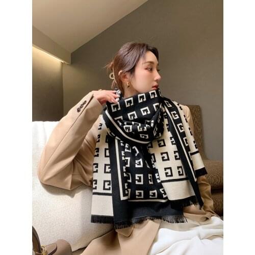 Winter luxury brand design women cashmere scarf soft double-sided jacquard print warm scarf shawl