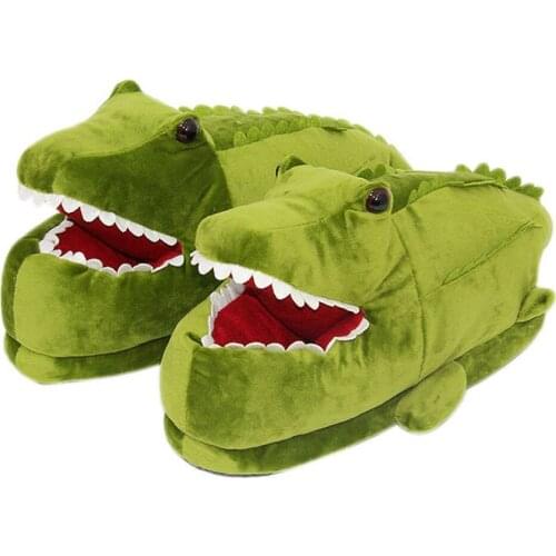 Winter New Warm Womens Plush Slippers Home Indoor Furry Cartoon Crocodile Animal Slides Soft Lightweight Cozy Design Shoes