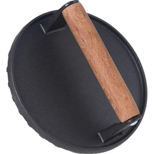 1 Piece Cast Iron Grill Press Steak Weight Bacon Hamburge Press with Wood Handle