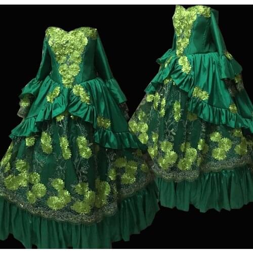 2020 New green Vintage costumes 18th Duchess Retro medieval Renaissance Reenactment Theatre Civil war Victorian dress D-545