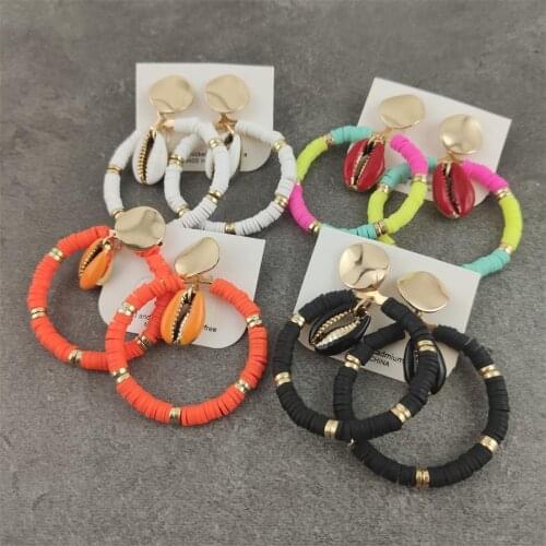 2021 New Fashion Alloy Shell Pendant Boho Colorful Polymer Clay Hoop Earrings for Women Jewelry Earrings