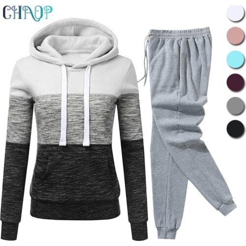 2021 Tracksuit Woman Patchwork Womens Clothing Pullover Hoodies+Sweatpants Suit Female 2 Piece Set Winter Outfits Size S-4XL