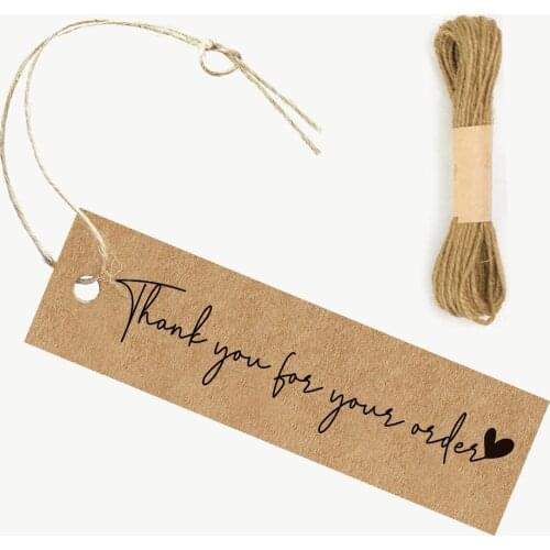 50Pcs/Pack Rectangle Kraft Paper Label 2x7cm "Thank You " DIY Labels for Package Tag Christmas Wedding Party Decor Labels