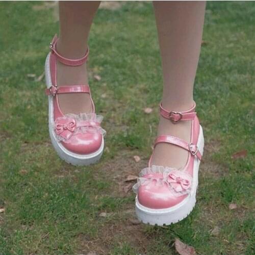Anime Lolita Shoes Love-Bottomed Cute Bowknot Princess Kawaii Girl Women Shoes Cosplay JK Uniform Lolita Shoes
