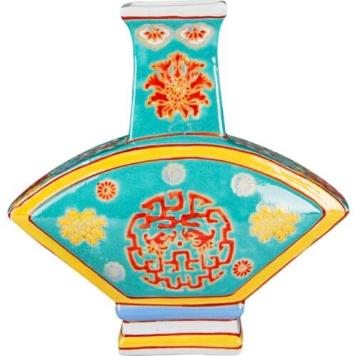 Antique Jingdezhen Enamel Fan Shaped Hand Painted Flower Vase Ancient Decoration Vase