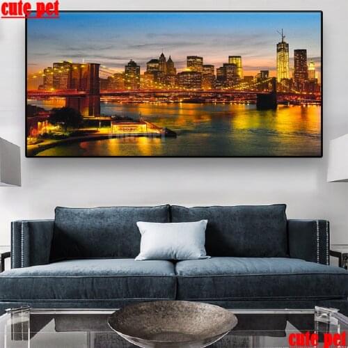 Large diamond painting Brooklyn Bridge art kit DIY full diamond 5D embroidery rhinestone Cross Stitch home wall decor cute pet