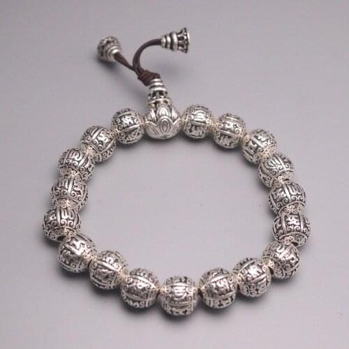 Real 999 Silver Bracelet For Women Man Lucky Sutra Mancrame Heart Word Individuality 10mm Beads Bracelet
