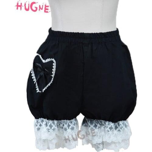 Black girls Cotton cute lolita bloomers school students lace trim Bow Ribbon heart shape Pocket pumpkin shorts