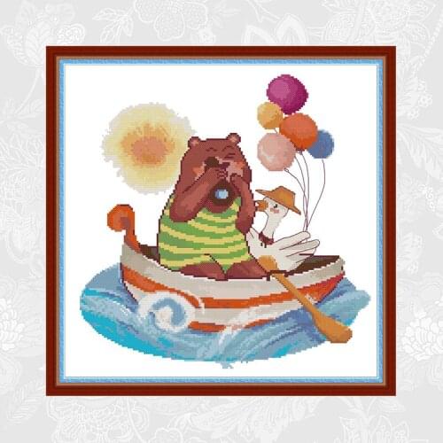 Travel Bear DIY Animal Embroidery 14CT Counted 11CT Printed Canvas Cross Stitch Kits DMC Chinese Handmade Needlework Sets