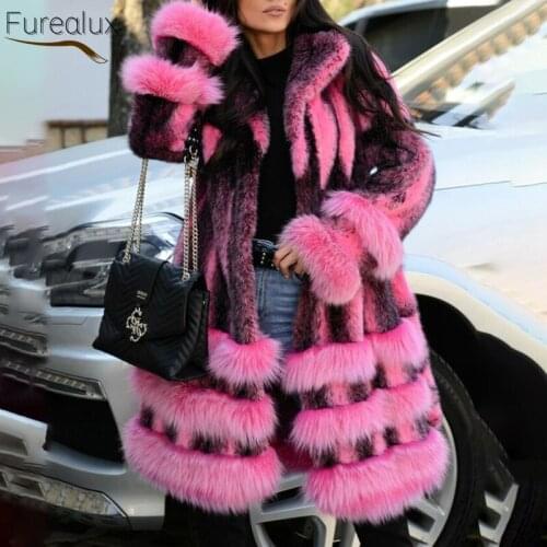 FUREALUX Natural Real Mink Fur Coat Medium Length Genuine Whole Skin High Quality Mink Fur Warm Vintage Womens Winter Jacket