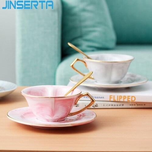 JINSERTA 2PCS Marbled Ceramic Storage Tray Tea Coffee Milk Cup Mug Saucer Set Luxury Gold Inlay Home Restaurant Cafe Decor Tray