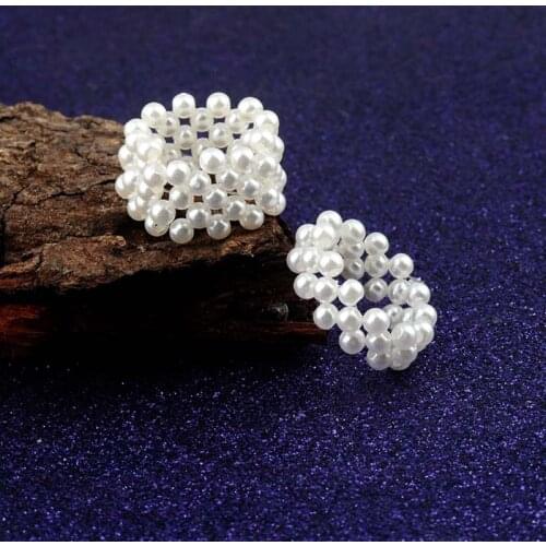 Fashion Pearl Rings for Women Round Woven Artificial Pearls Elastic Adjustable Wedding Bands Female Finger Ring Party Girls