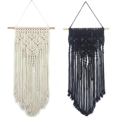 Macrame Woven Wall Hanging Tapestry Handmade Boho Chic Bohemian Art Apartment Dorm Room Home Decoration Gift Black/White
