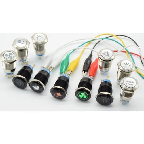 19mm metal button switch self-locking oxidizing black Silver multi-style figure master switch red green 6v 12v 24v 110v 220v