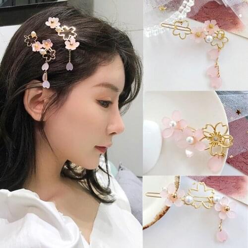 MISANANRYNE For Women Girls Hair Accessories Sweet Pearl Hair Clip Pink Cherry Blossoms Headwear Hairpin