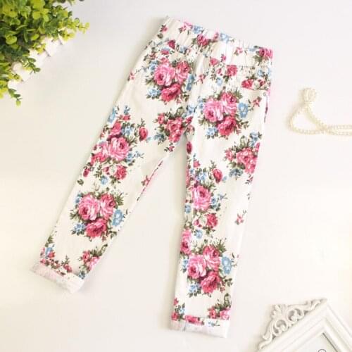 Baby Girls Fashion Long Pants New Arrival Girls Flower-print Pants Kids Spring Autumn Skinny Trousers