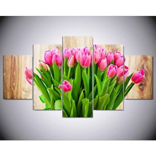 5 Panel Pictures Canvas Painting Tulip Flower Painting Wall Art Decorative Canvas Modular Picture IM-433