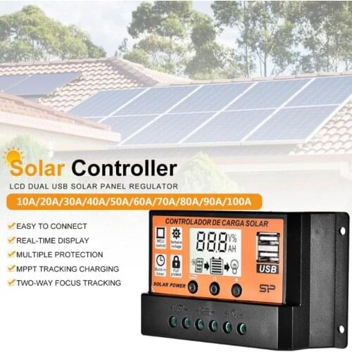 MPPT 10A/20A/30A/40A/50A/60A/70A/80A/90A/100A Auto LCD Screen Solar Charge Controller Dual USB Solar Panel Regulator