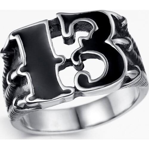 Mens Lucky 13 Star Silver color Ring 316L Stainless Steel Biker Motorcycle Ring