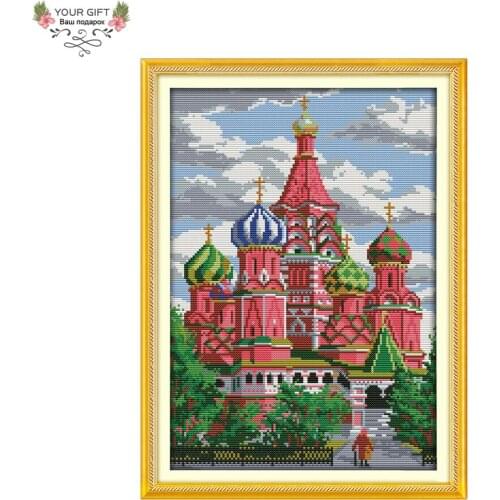 Joy Sunday F556 Free Shipping 14CT 11CT Counted and Stamped Home Decor Red Castle Needlepoints Embroidery Cross Stitch Kits
