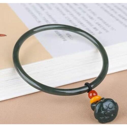 Genuine Natural Xinjiang Hetian Jade Lotus Bracelet For Women Green Jades Thin Bangle Chinese Jades Stone Accessories Jewellery
