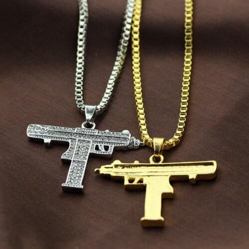 Imitation Pistol UZI Shape Pendant Handsome Submachine Gun Box Choker Punk Mens Necklace Trendy Gifts