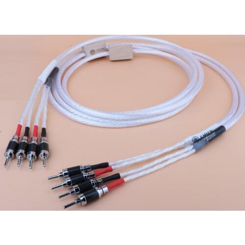 Pair 7n silver plated Audio speaker cable hifi loudspeaker wire with carbon fiber banana plug connector