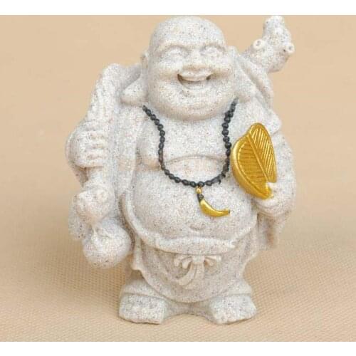 Sand Stone Maitreya Happy Smile Buddha Statue Hand Carved Wealth Artist Luck
