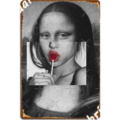 Mona Lisa Sucking Lollipop Poster Metal Plaque Create Wall Mural Cave Pub Poster Tin Sign Posters