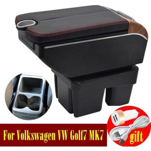 For For Volkswagen VW Golf 7 Mk7 Armrest Box 2013-2017 Double doors open 7USB Centre Console Storage Box Arm Rest