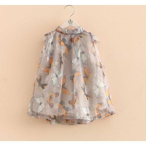New 2020 Summer Children Girls Chiffon Blouse Fashion Butterfly Printed Top Kids Sleeveless Pullover Shirt 3-10Y Girls Clothes
