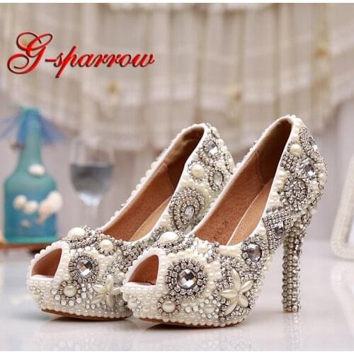 Ivory Pearl Wedding Shoes 2018 Luxury Newest Design Bridal Dress Shoes Matching Dress Shoes Women Spring Rhinestone Bride Pumps