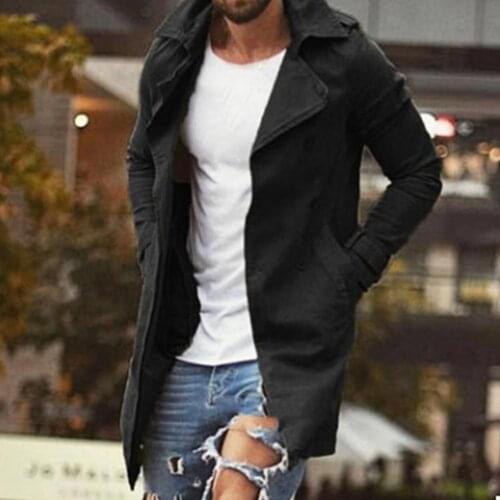 2021 Winter British Style Men Trench Coat Pockets Oversize Windbreaker Cardigan Slim Male Solid Color Long Mens Jacket Clothe