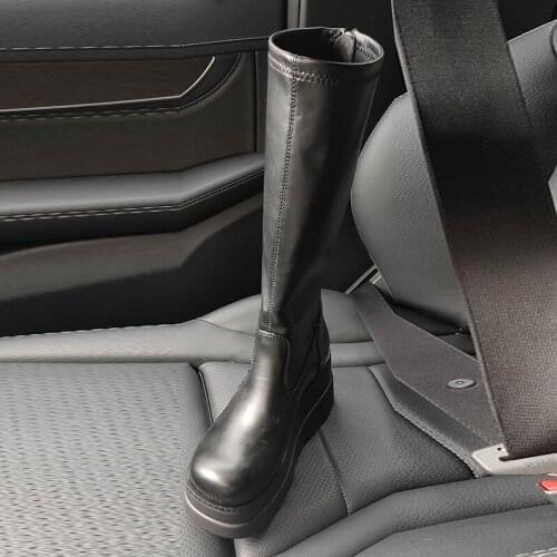 High Quality Chelsea Boots PU Leather Boots Women Motorcycle Boots Thick Sole Platform Thick High Heels Shoes 2021 New