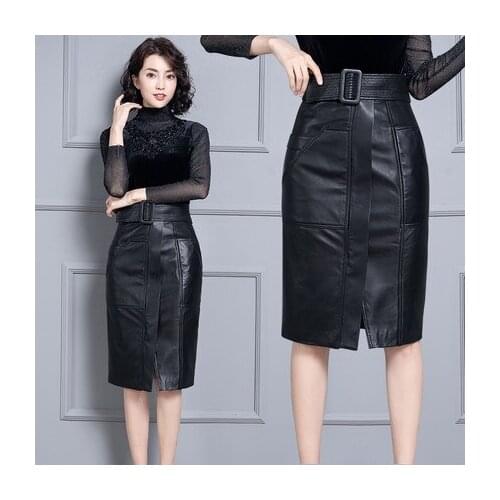 Top brand Fashion 2020 New Genuine Sheep Real Leather Skirt K17 high quality
