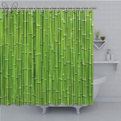 Bamboo Printed Bathroom Curtain Green Plant Waterproof Shower Curtain Polyester Fabric Bath Curtain For Home Decor Shower Sets