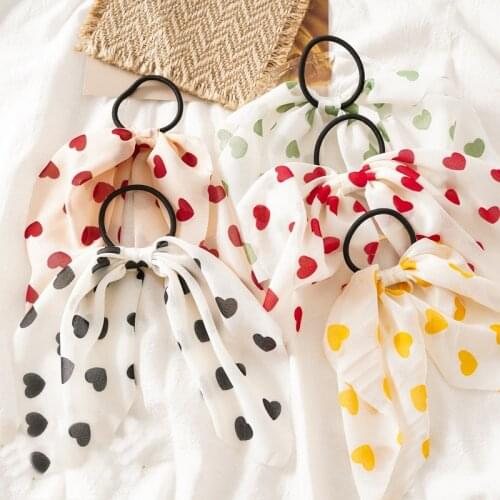 Women Scrunchies Peach Heart Hair Rope Bowknot Elastic Hair Rope Girl Hair Ties Korean Sweet Hair Accessories Headwear
