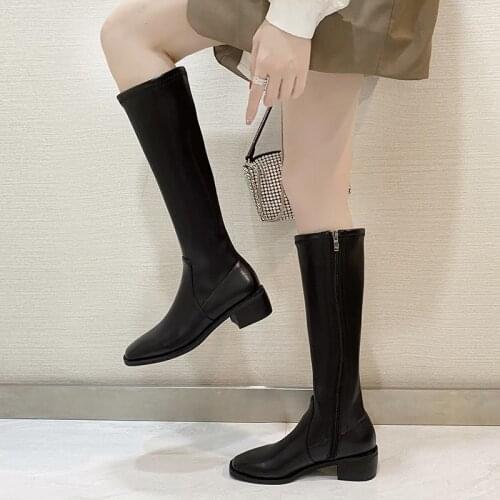 Womens Over-The-Knee Boots Fall/Winter 2021 New High-Heeled Slimming Lace-Up Skinny Stretch Boots Long Boots Thick-heeled Boots