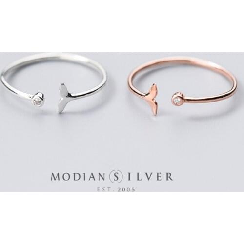 Modian Rose Gold Color Marine Life Free Size Ring for Women Shiny Zircon Cute Mermaid Tail Sterling Silver 925 Ring Fine Jewelry