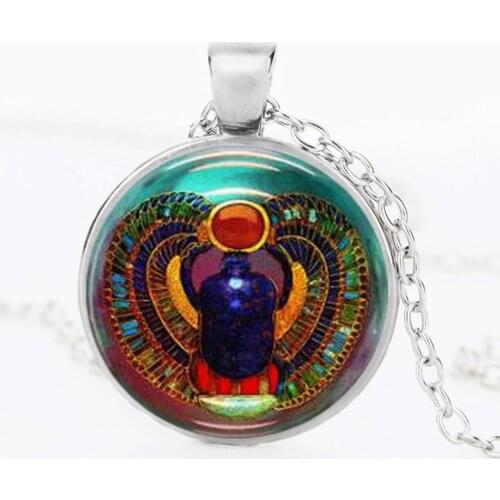 SUTEYI Fashion Fibonaci Spiral Crystal Necklace Mens Egyptian Scarab Pendant Bronze Silver Color Chain Tone Statement Necklaces