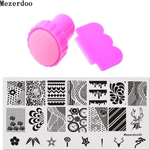 1 Nail Stamping Plate with 1 Pink Stamper Scraper Set Lace Rose Dear Pattern Template Image PlatesNail Art Tools
