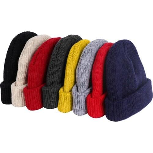 1pcs Unisex Men Women Beanie Hat Warm Ribbed Winter Turn Ski Solid Fisherman Docker Cap Fashion Skullies Hat