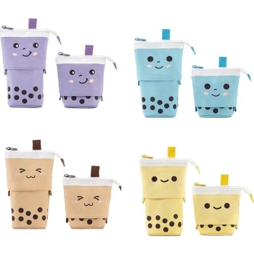 2 Pcs Standing Pencil Case Cute Telescopic Pen Holder Stationery Pouch Makeup Cosmetics Bag for School Students